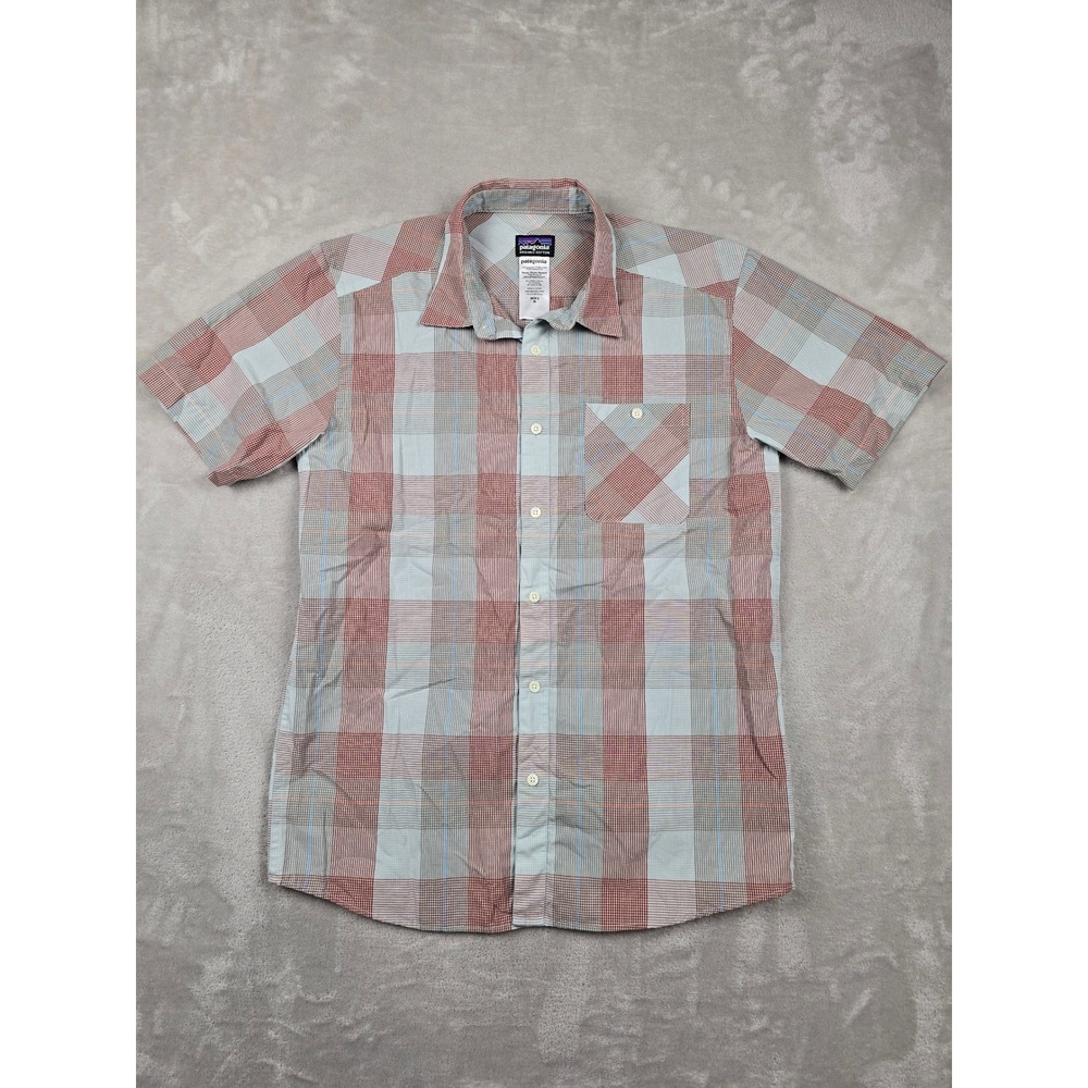 Patagonia Go To Short Sleeve Button Up Shirt Men M Plaid Light Organic 52691